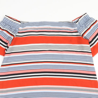 New Look Womens Red Striped Polyester A-Line Size 14 Off the Shoulder Pullover