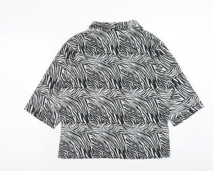 Lasula Womens Black Animal Print Polyester Basic Blouse Size 12 V-Neck - Zebra Pattern