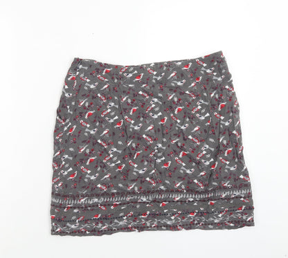 Debenhams Womens Grey Geometric Viscose Mini Skirt Size 12 Zip - Bird