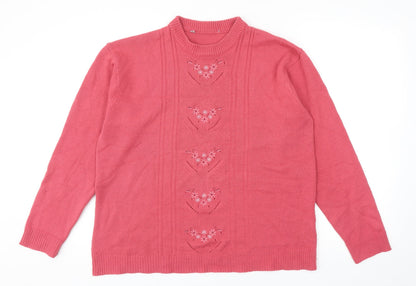 Preworn Womens Pink Round Neck Acrylic Pullover Jumper Size L