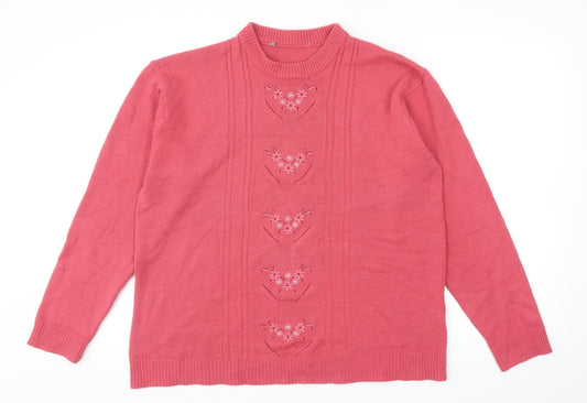 Preworn Womens Pink Round Neck Acrylic Pullover Jumper Size L