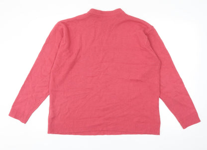 Preworn Womens Pink Round Neck Acrylic Pullover Jumper Size L
