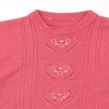 Preworn Womens Pink Round Neck Acrylic Pullover Jumper Size L