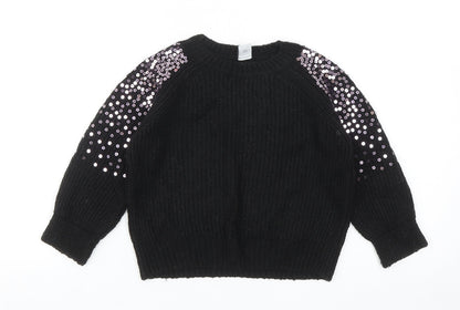 TU Girls Black Round Neck Acrylic Pullover Jumper Size 3XL Pullover