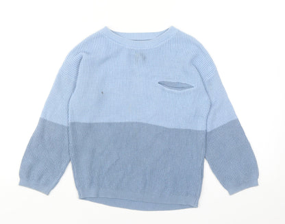 George Boys Blue Boat Neck Colourblock Cotton Pullover Jumper Size 5-6 Years Pullover