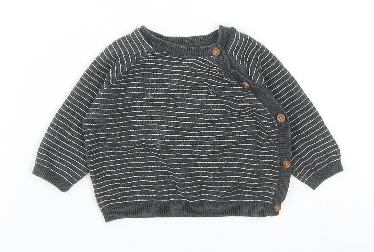 TU Baby Grey Striped Cotton Pullover Jumper Size 0-3 Months Button