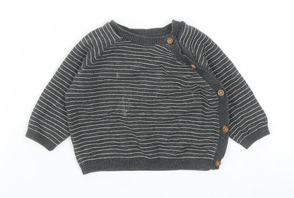 TU Baby Grey Striped Cotton Pullover Jumper Size 0-3 Months Button