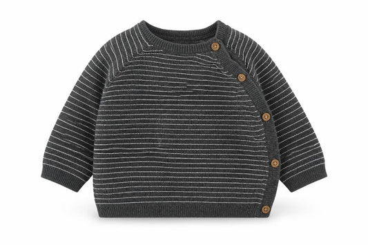 TU Baby Grey Striped Cotton Pullover Jumper Size 0-3 Months Button