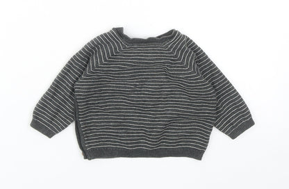 TU Baby Grey Striped Cotton Pullover Jumper Size 0-3 Months Button