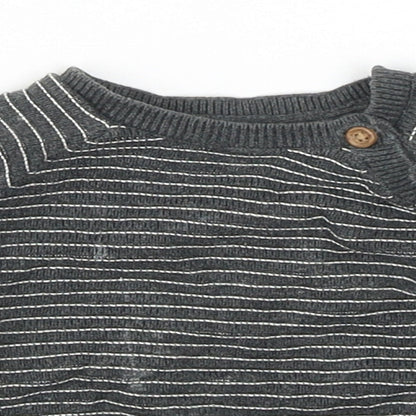 TU Baby Grey Striped Cotton Pullover Jumper Size 0-3 Months Button