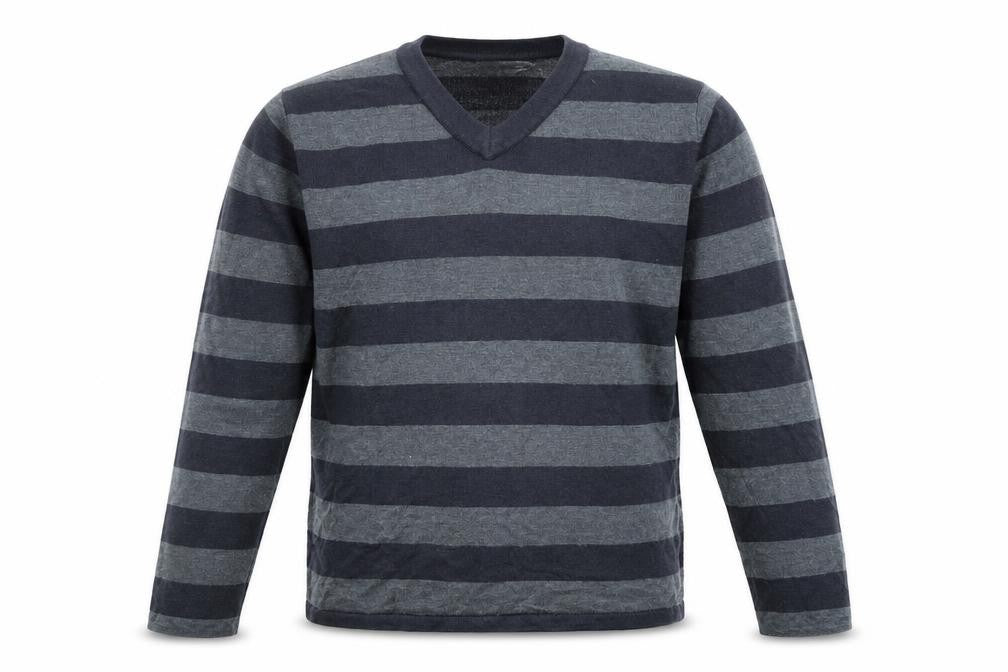 Marks & Spencer Boys Grey V-Neck Striped Acrylic Pullover Jumper Size 11-12 Years Pullover