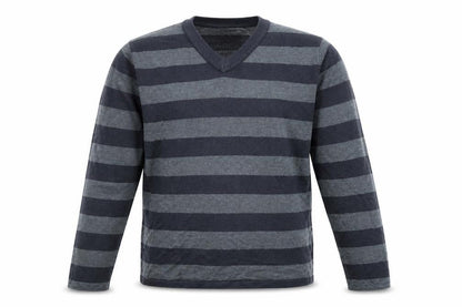Marks & Spencer Boys Grey V-Neck Striped Acrylic Pullover Jumper Size 11-12 Years Pullover
