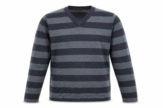 Marks and Spencer Boys Grey V-Neck Striped Acrylic Pullover Jumper Size 11-12 Years Pullover