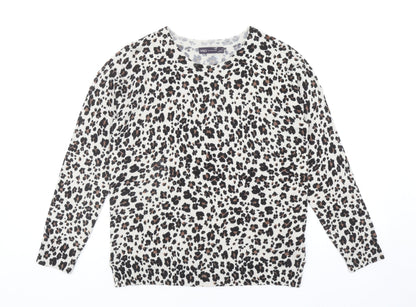 Marks and Spencer Womens Brown Scoop Neck Animal Print Acrylic Pullover Jumper Size 12 - Leopard print