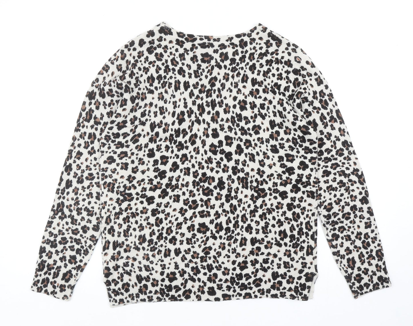 Marks and Spencer Womens Brown Scoop Neck Animal Print Acrylic Pullover Jumper Size 12 - Leopard print