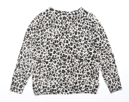 Marks and Spencer Womens Brown Scoop Neck Animal Print Acrylic Pullover Jumper Size 12 - Leopard print