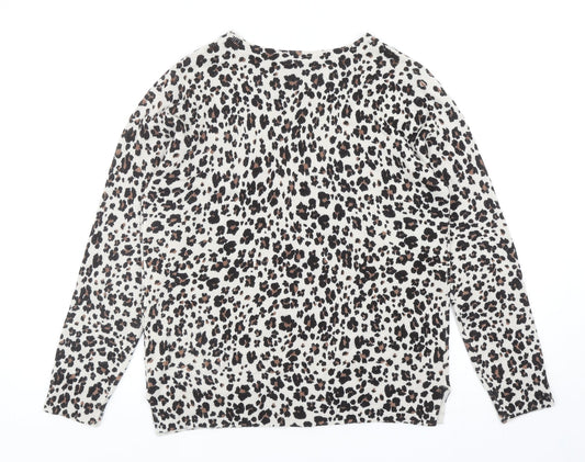 Marks and Spencer Womens Brown Scoop Neck Animal Print Acrylic Pullover Jumper Size 12 - Leopard print