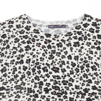 Marks and Spencer Womens Brown Scoop Neck Animal Print Acrylic Pullover Jumper Size 12 - Leopard print
