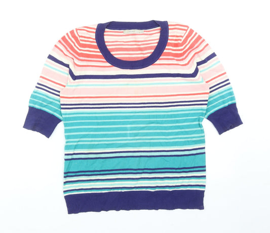 John Lewis Womens Multicoloured Scoop Neck Striped Cotton Pullover Jumper Size 12