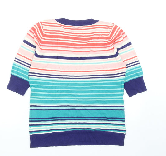 John Lewis Womens Multicoloured Scoop Neck Striped Cotton Pullover Jumper Size 12