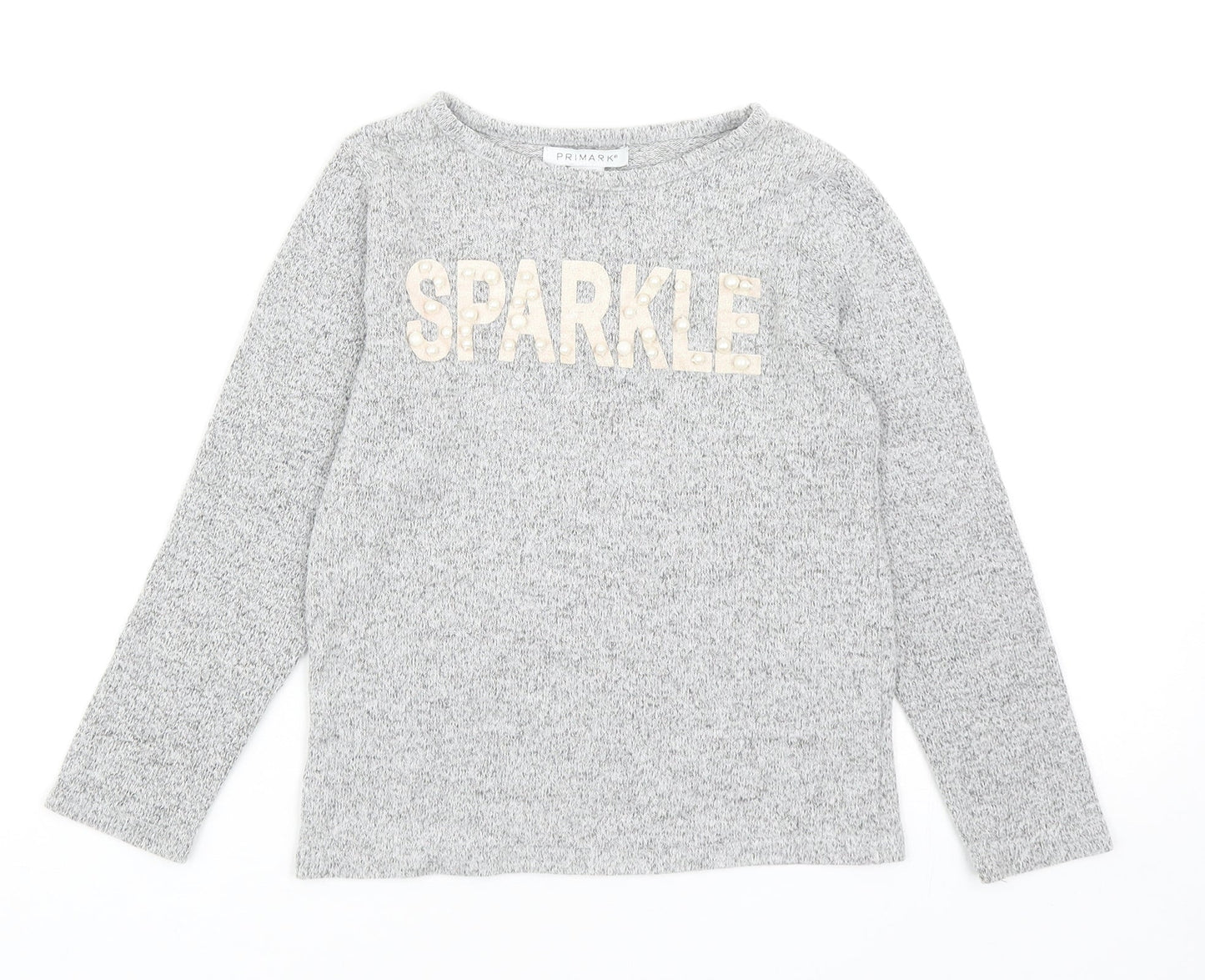 Primark Girls Grey Round Neck Acrylic Pullover Jumper Size 6-7 Years Pullover - Sparkle