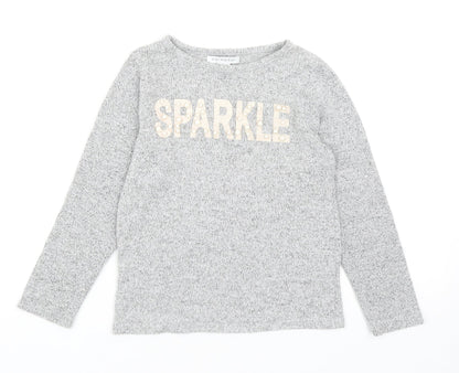 Primark Girls Grey Round Neck Acrylic Pullover Jumper Size 6-7 Years Pullover - Sparkle