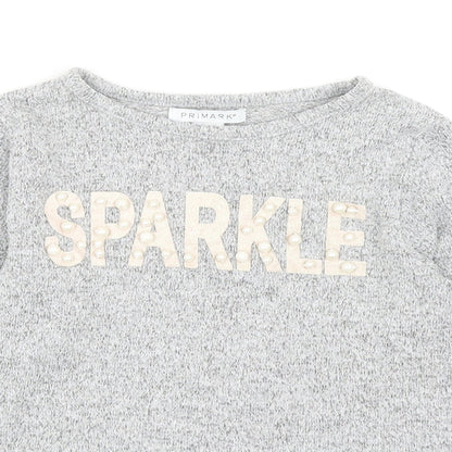 Primark Girls Grey Round Neck Acrylic Pullover Jumper Size 6-7 Years Pullover - Sparkle