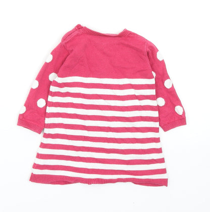 Blue Zoo Girls Pink Striped Cotton Shift Size 3-6 Months Round Neck Button