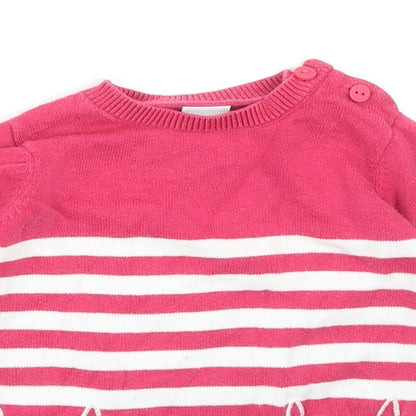 Blue Zoo Girls Pink Striped Cotton Shift Size 3-6 Months Round Neck Button