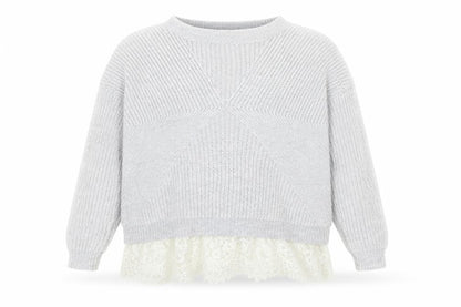 River Island Girls Grey Round Neck Acrylic Pullover Jumper Size 9-10 Years Pullover - Lace Hem