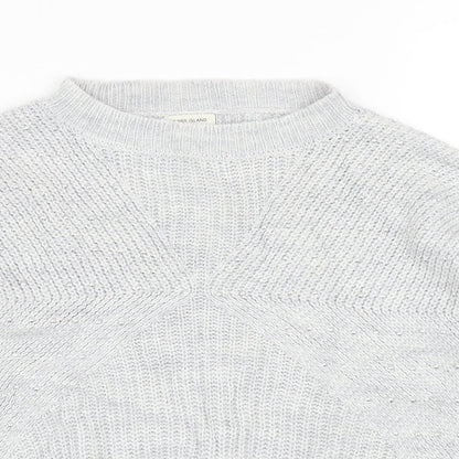 River Island Girls Grey Round Neck Acrylic Pullover Jumper Size 9-10 Years Pullover - Lace Hem