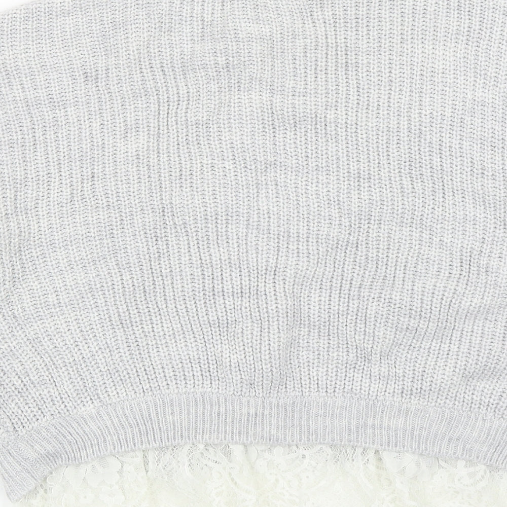 River Island Girls Grey Round Neck Acrylic Pullover Jumper Size 9-10 Years Pullover - Lace Hem