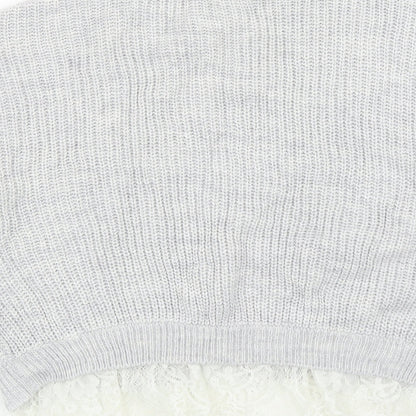 River Island Girls Grey Round Neck Acrylic Pullover Jumper Size 9-10 Years Pullover - Lace Hem