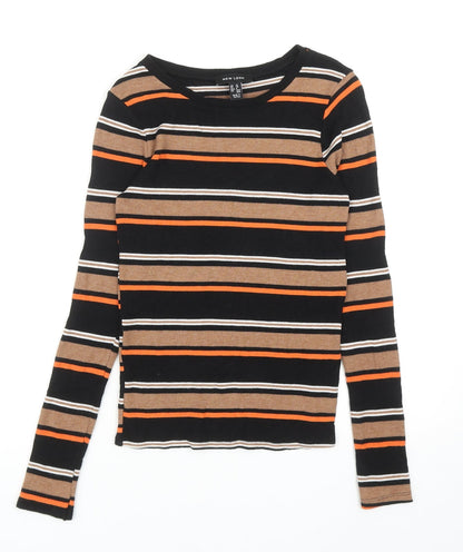 New Look Womens Multicoloured Striped Viscose Basic Blouse Size 10 Round Neck