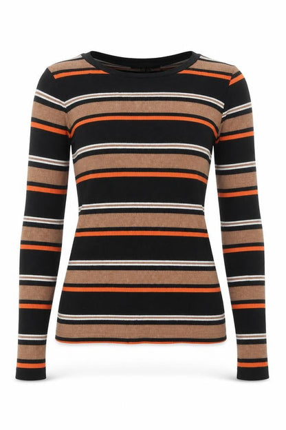 New Look Womens Multicoloured Striped Viscose Basic Blouse Size 10 Round Neck