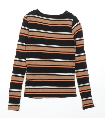 New Look Womens Multicoloured Striped Viscose Basic Blouse Size 10 Round Neck