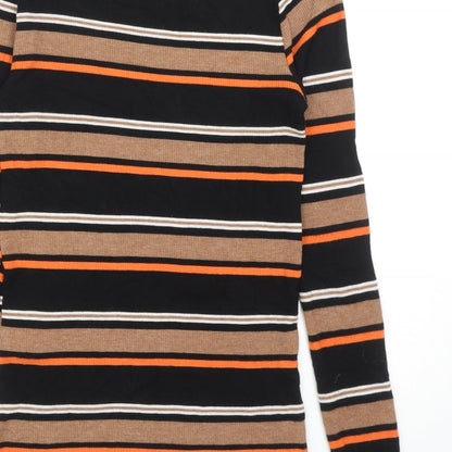 New Look Womens Multicoloured Striped Viscose Basic Blouse Size 10 Round Neck