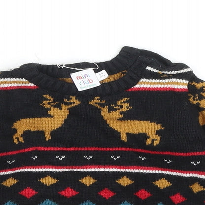 Mini Club Baby Black Fair Isle Cotton Pullover Jumper Size 9-12 Months Button - Christmas