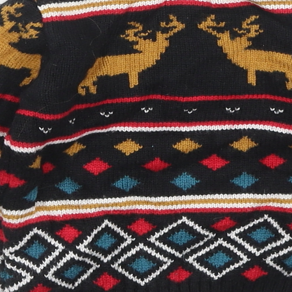 Mini Club Baby Black Fair Isle Cotton Pullover Jumper Size 9-12 Months Button - Christmas