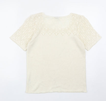 Berkertex Womens Ivory Geometric Acrylic Basic T-Shirt Size 10 Scoop Neck