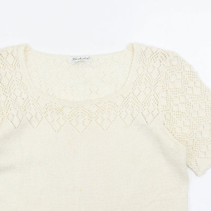 Berkertex Womens Ivory Geometric Acrylic Basic T-Shirt Size 10 Scoop Neck