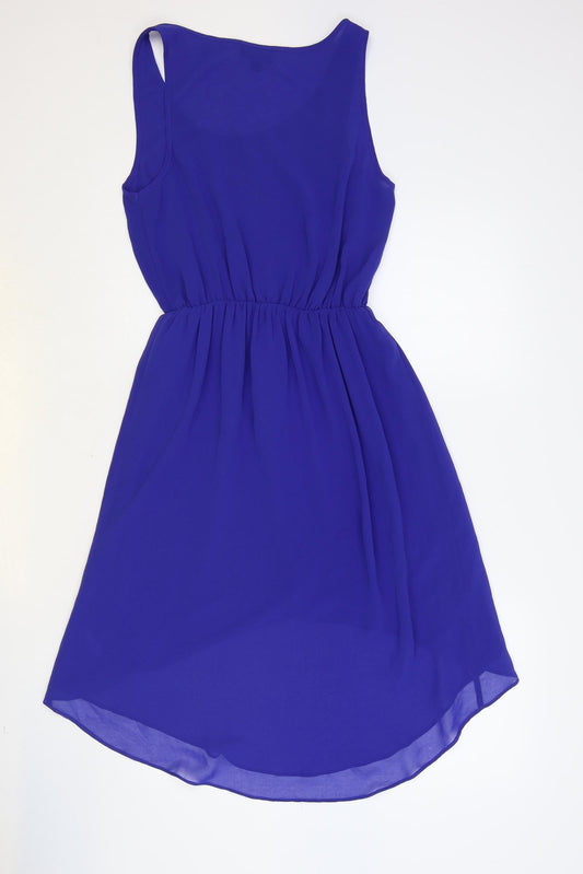 Topshop Womens Blue Polyester Fit & Flare Size 8 Scoop Neck Pullover