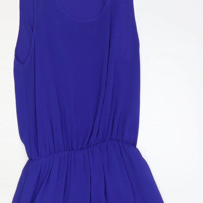 Topshop Womens Blue Polyester Fit & Flare Size 8 Scoop Neck Pullover