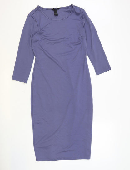 H&M Womens Blue Polyester Bodycon Size S Boat Neck Pullover