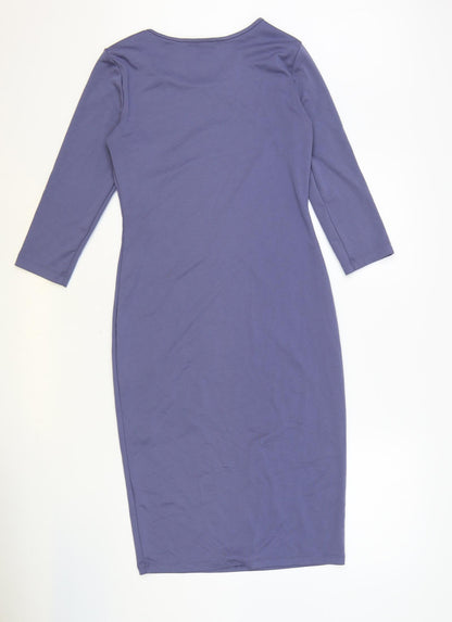 H&M Womens Blue Polyester Bodycon Size S Boat Neck Pullover