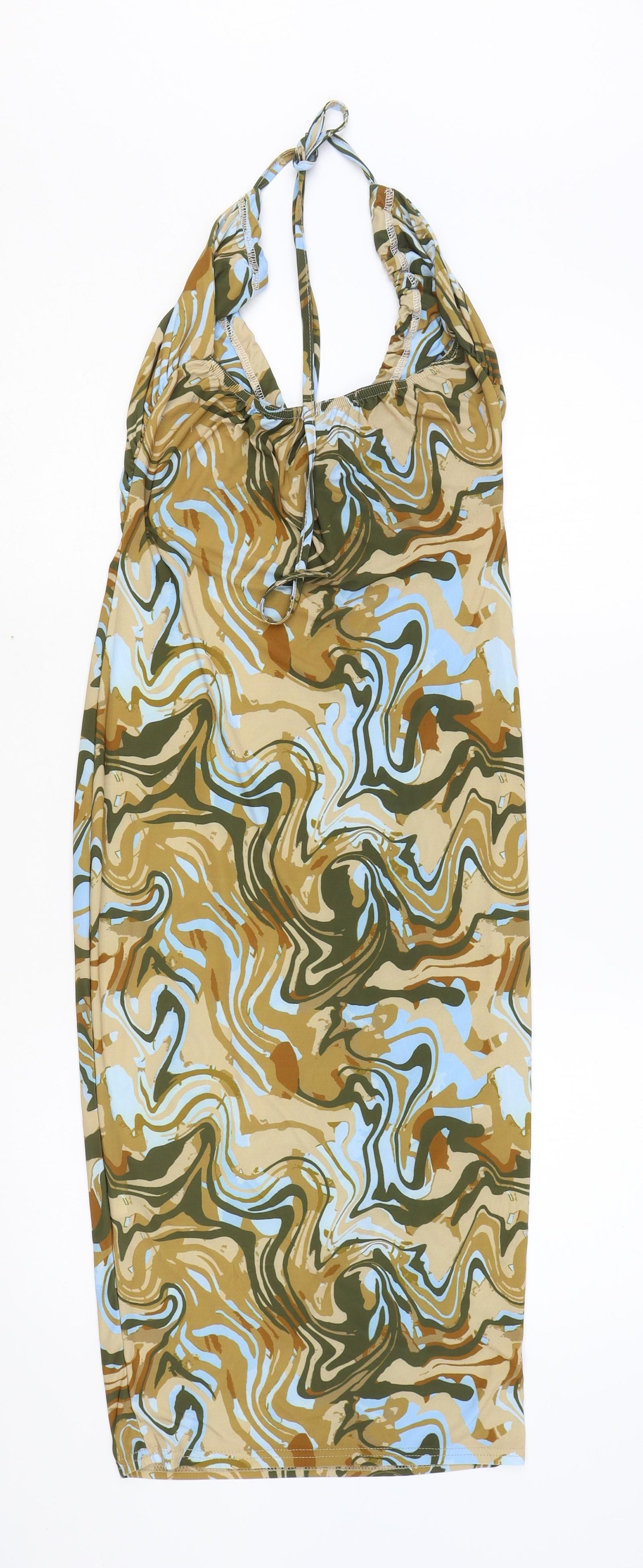 I SAW IT FIRST Womens Multicoloured Geometric Polyester Pencil Dress Size 10 Halter Tie