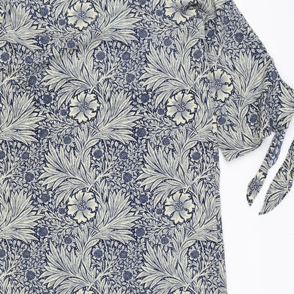H&M Womens Blue Floral Polyester Shift Size 8 Boat Neck Pullover - Wide Sleeves Tie Detail