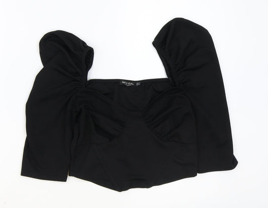 Nasty Gal Womens Black Polyester Cropped Blouse Size 8 Sweetheart