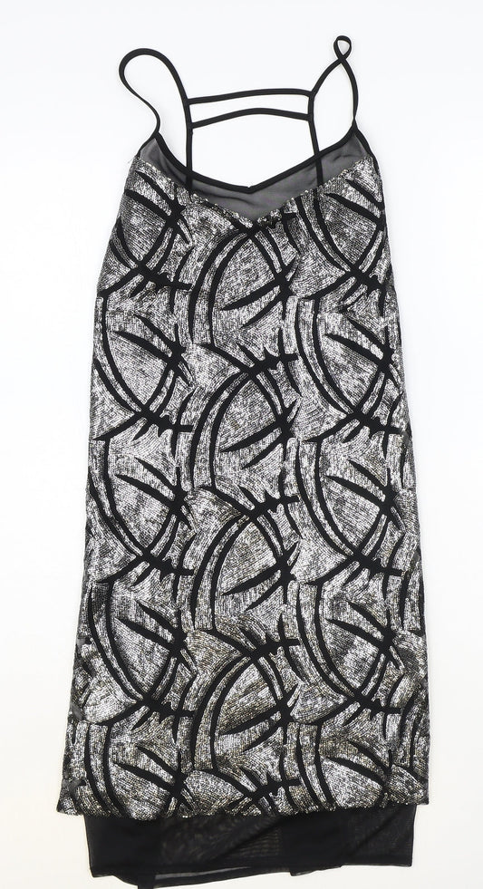 Atmosphere Womens Silver Geometric Polyester Slip Dress Size 10 V-Neck Pullover