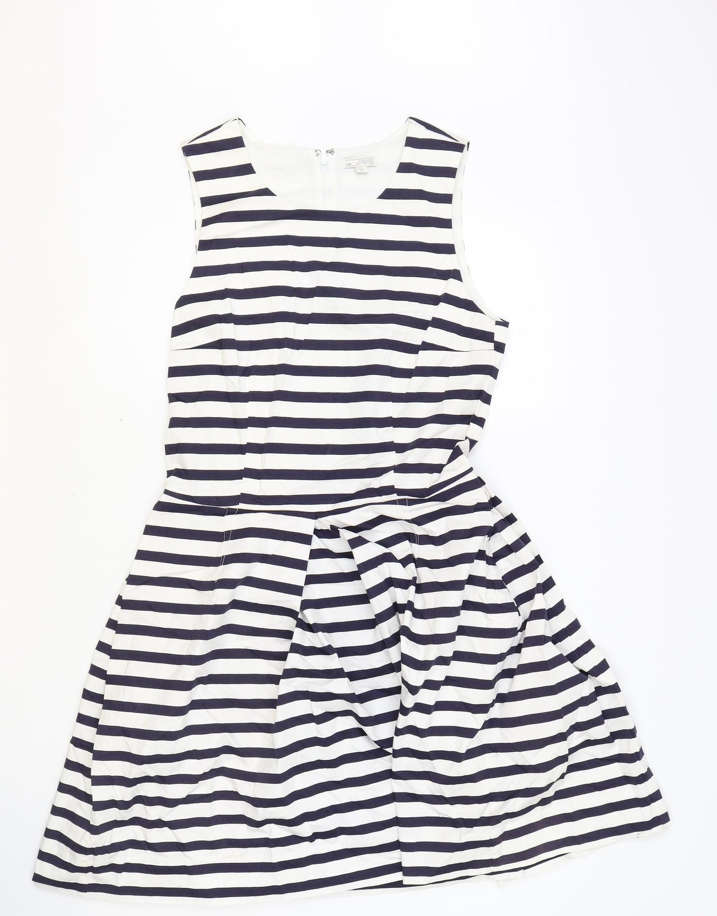 Gap Womens Blue Striped Cotton Skater Dress Size 6 Round Neck Zip